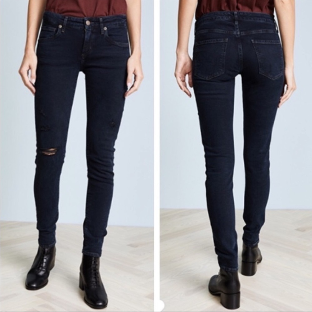 Agolde Lara Low Rise Slim Distressed Jeans Size 29 Dark Wash